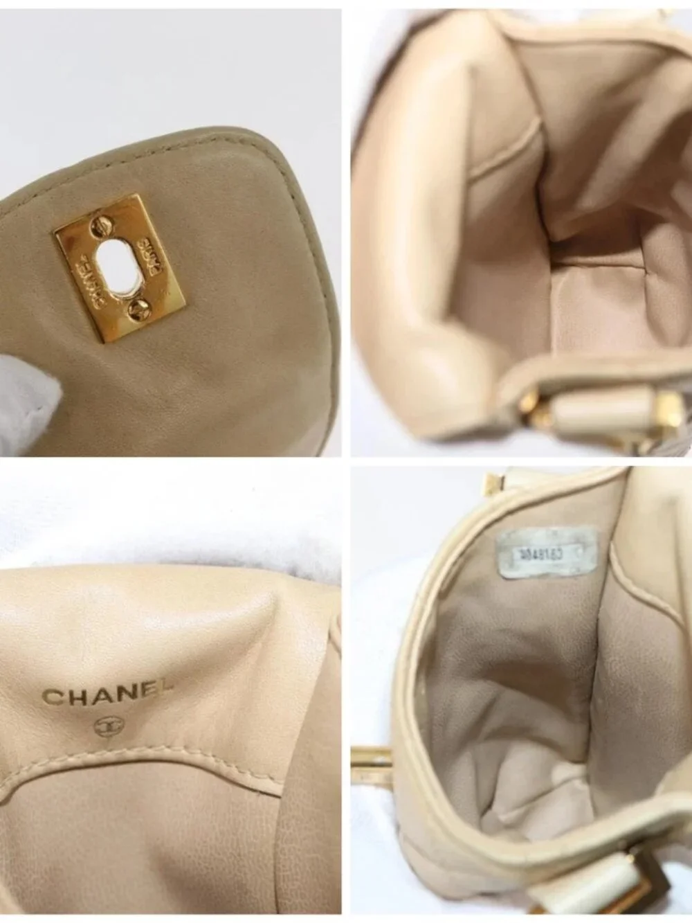 CHANEL Matelasse Chain Shoulder Bag Lamb Skin Beige Gold CC Auth 179876A